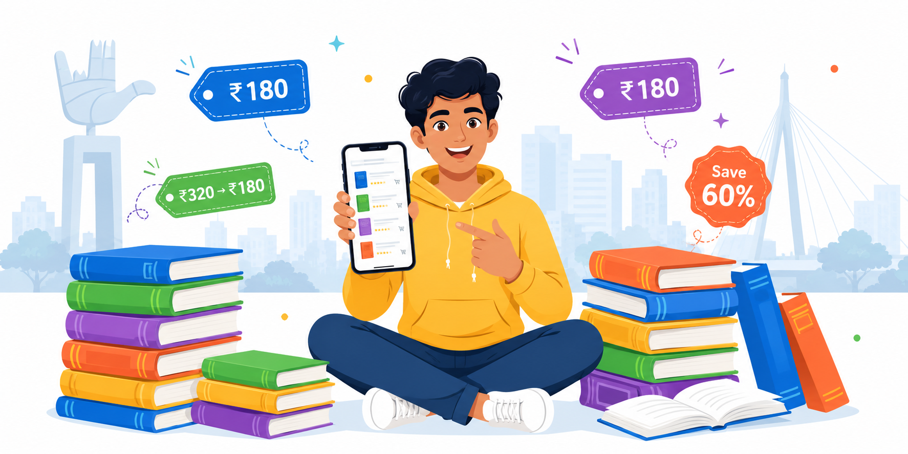 Student with books on BuddyBooks